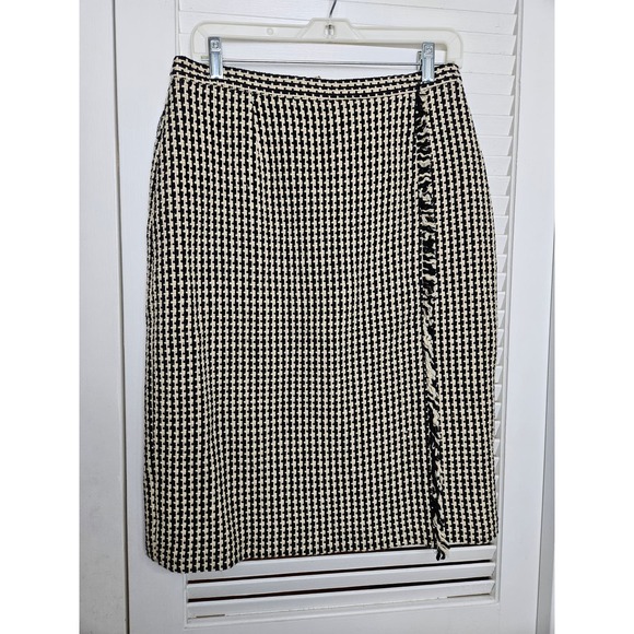 The Look Randolph Duke Black Cream Houndstooth Faux Wrap Skirt Size 10 - Picture 10 of 10